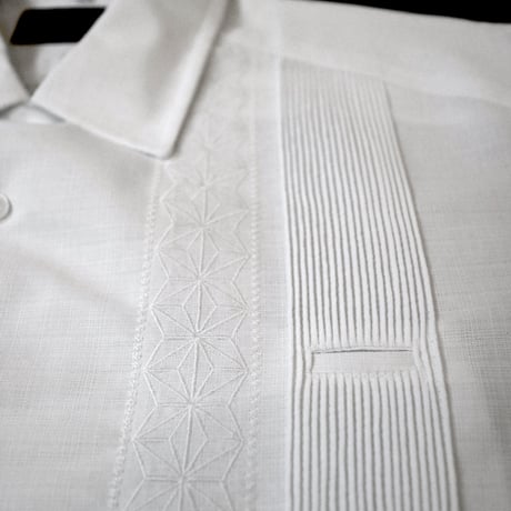 【2月〜3月納期】【受注生産】【半袖】【 ESGS-04S-W 】【 S/S GUAYABERA 】【 REJILLADA ASA 】【 麻の葉柄 】【 WHITE 】【白】