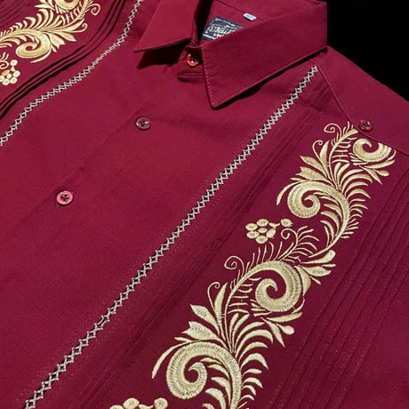 【半袖】【ESG-30S-BUG】【 S/S GUAYAMISA 】【BURGUNDYxGOLD】【臙脂色x金】