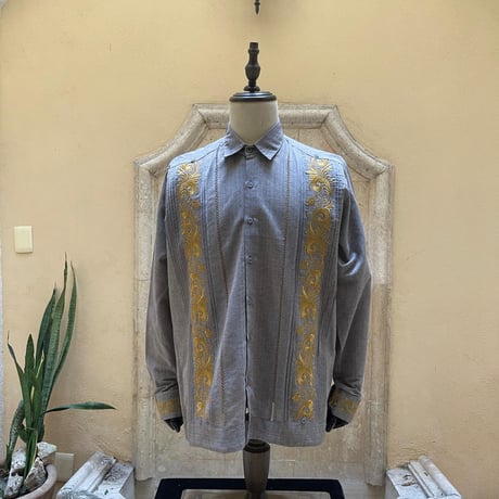 【長袖】【袖刺繍】【ESG-T30L-GRG】【 L/S GUAYAMISA 】【 GRAY x GOLD】【 グレーx金】