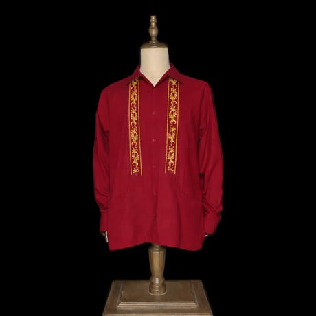 【ESG-20L-BUG】【REJILLADA 】【L/S GUAYABERA】【BURGUINDYxGOLD】 【臙脂色xGOLD】