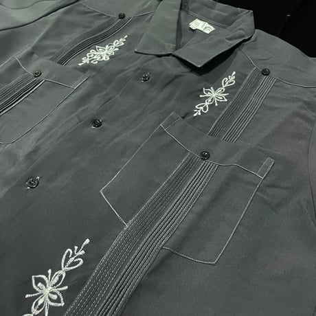 【予約】【半袖】【サイズ42(2XL)】【IMP-DE-32S-CHW-42】【 DEADSTOCK 】【S/S GUAYABERA】【CHARCOALxWHITE】  【炭黒x白】