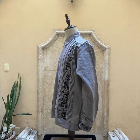 【9月】【予約商品】【長袖】【袖刺繍】【ESG-T30L-GRB】【 L/S GUAYAMISA 】【 GRAY x BLACK 】【 グレーx黒 】