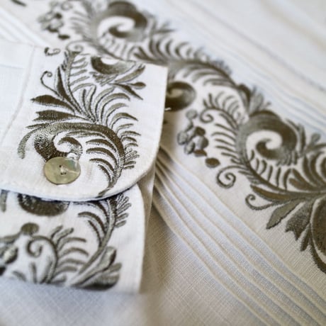 【お取り寄せ商品】【長袖】【袖刺繍】【IMP-101L-WS】【 L/S GUAYAMISA 】【 WHITE x SILVER 】【 白 x 銀 】