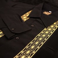 【2027年7月31日までにお届け】【受注生産】【長袖】【 ESGS-04L-BG 】【 L/S GUAYABERA 】【REJILLADA ASA】【麻の葉柄】【BLACK x GOLD】