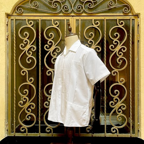 【2月〜3月納期】【受注生産】【半袖】【 ESGS-04S-W 】【 S/S GUAYABERA 】【 REJILLADA ASA 】【 麻の葉柄 】【 WHITE 】【白】