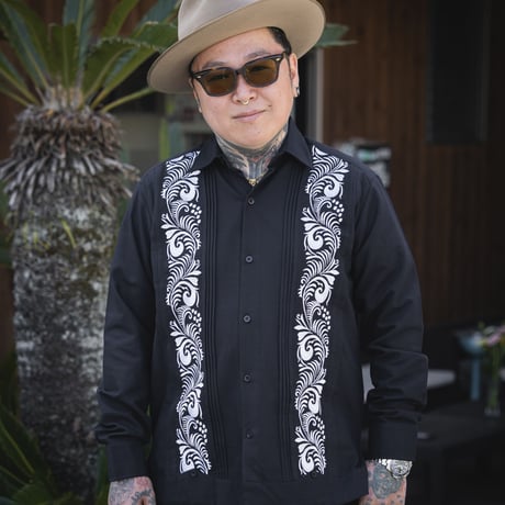 【お取り寄せ商品】【長袖】【IMP-COL-100L-B】【GUAYABERAS COLLI】【 L/S GUAYAMISA】【 BLACK x WHITE 】【 黒 x 白 】