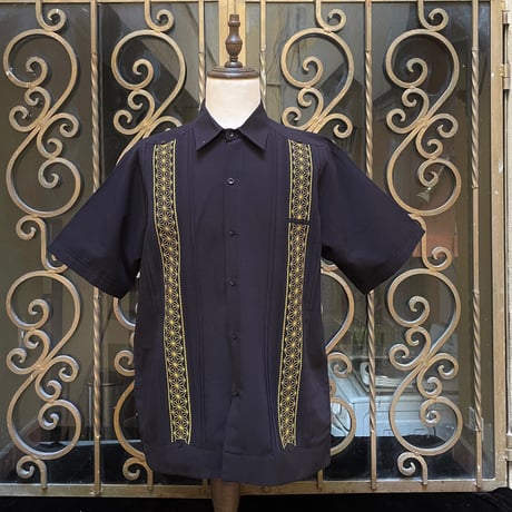 【半袖】【麻の葉柄】【 ESGS-10S-BG】【 S/S GUAYAMISA ASA 】【BLACKxGOLD】 【黒x金】
