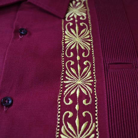 【2027年7月31日までにお届け】【受注生産】【半袖】【 ESG-01S-BUG 】【 S/S GUAYABERA 】【 REJILLADA 】【 BURGUNDY x GOLD 】