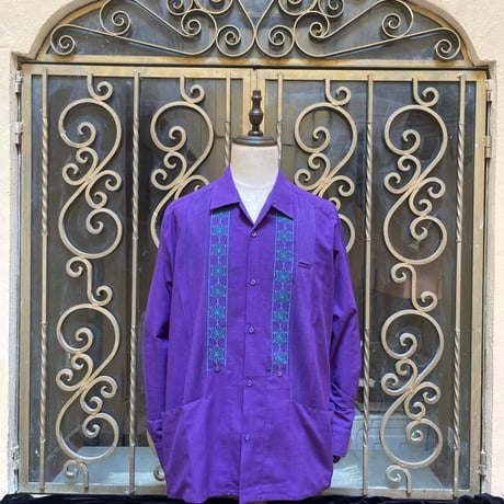 【2027年7月31日までにお届け】【受注生産】【長袖】【 ESGS-03L-PUJA 】【 L/S GUAYABERA 】【REJILLADA MOTA】【麻の葉柄】【PURPLExJADE】