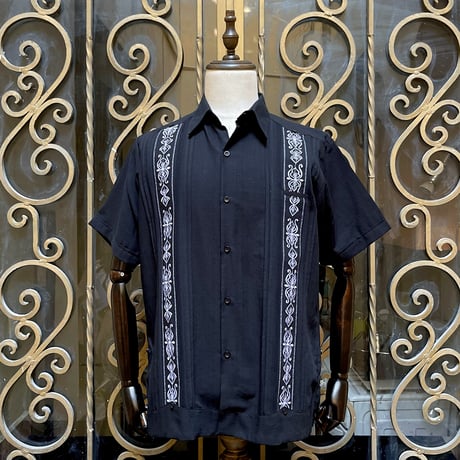 【半袖】【 ESG-32S-BW 】【 S/S GUAYABERA】【BLACK x WHITE】 【黒 x 白】