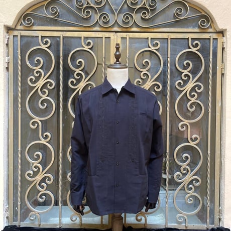 【2027年7月31日までにお届け】【受注生産】【長袖】【 ESGS-03L-B 】【 L/S GUAYABERA 】【 REJILLADA MOTA 】【 麻の葉柄 】【 BLACK 】【 黒 】
