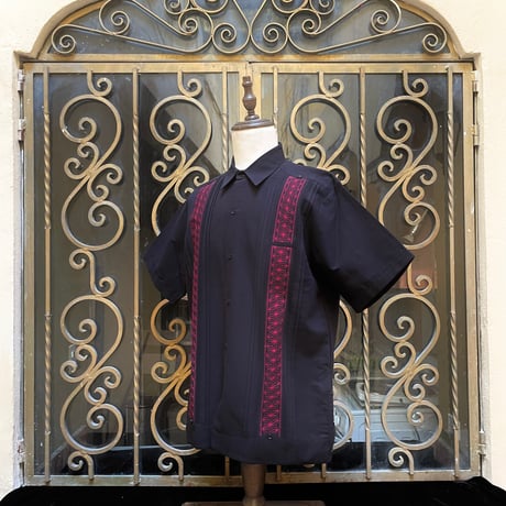 【半袖】【麻の葉柄】【 ESGS-10S-BBU】【 S/S GUAYAMISA ASA 】【BLACKxBURGUNDY】 【黒x臙脂色】