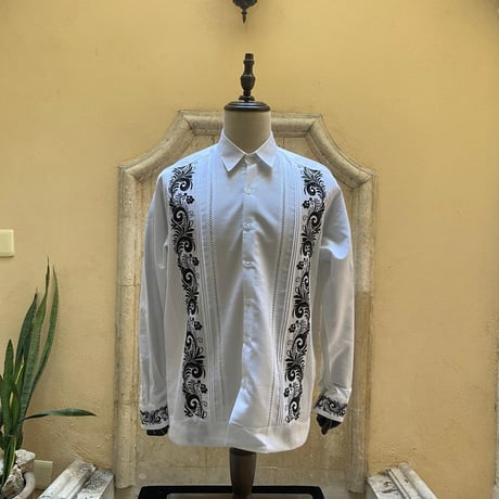 【予約商品】【長袖】【袖刺繍】【ESG-T30L-WB】【 L/S GUAYAMISA 】【WHITExBLACK】【白x黒】