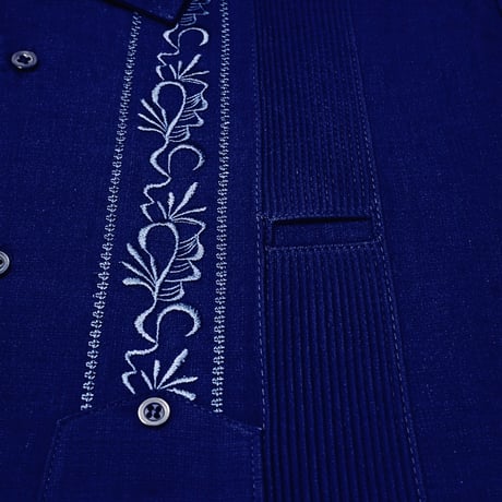 【ESG-20L-N】【REJILLADA 】【L/S GUAYABERA】【NAVY】 【紺】