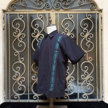 【半袖】【 ESG-32S-BJA 】【 S/S GUAYABERA】【BLACK x JADE】 【黒 x 翡翠】