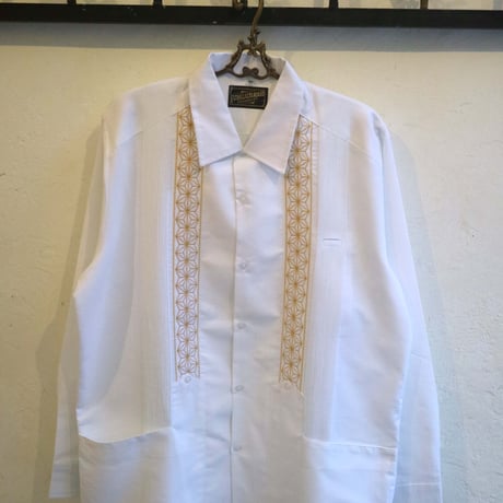 【2027年7月31日までにお届け】【受注生産】【長袖】【 ESGS-04L-WG 】【 L/S GUAYABERA 】【REJILLADA ASA】【麻の葉柄】【 WHITE x GOLD 】