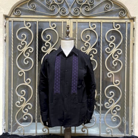 【2027年7月31日までにお届け】【受注生産】【長袖】【ESGS-04L-BPU】【L/S GUAYABERA】【REJILLADA ASA】【麻の葉柄】【BLACKxPURPLE】【黒x紫】