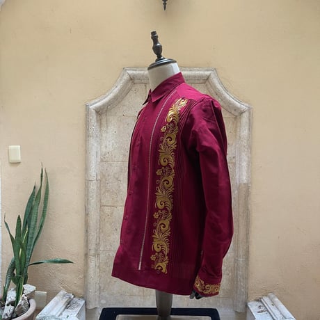 【予約商品】【長袖】【袖刺繍】【ESG-T30L-BUG】【 L/S GUAYAMISA 】【 BURGUNDYx GOLD】【 臙脂色x金】