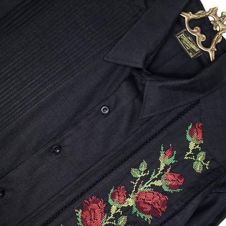 【2027年7月31日までにお届け】【受注生産】【長袖】【 ESG-10L-BR 】【 L/S GUAYAMISA 】【 FLORES 】【 BLACK x RED 】【 黒 x 赤 】