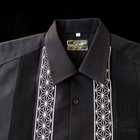 【2027年7月31日までにお届け】【受注生産】【長袖】【 ESGS-04L-BS 】【 L/S GUAYABERA 】【 REJILLADA ASA 】【 麻の葉柄 】【BLACKxSILVER】