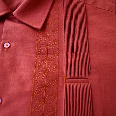 【2027年7月31日までにお届け】【受注生産】【長袖】【 ESGS-04L-OR 】【 L/S GUAYABERA 】【 REJILLADA ASA 】【 麻の葉柄 】【 ORANGE  】