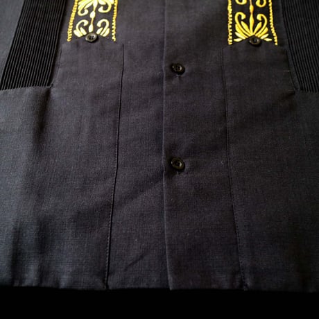 【予約商品】【 半袖 】【 ESG-01S-BG 】【 S/S GUAYABERA 】【 REJILLADA 】【 BLACK x GOLD 】【 黒 x 金 】