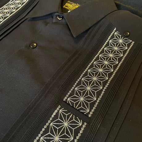 【長袖】【麻の葉柄】【 ESGS-10L-BSI】【 L/S GUAYAMISA ASA 】【BLACKxSILVER】 【黒x銀】