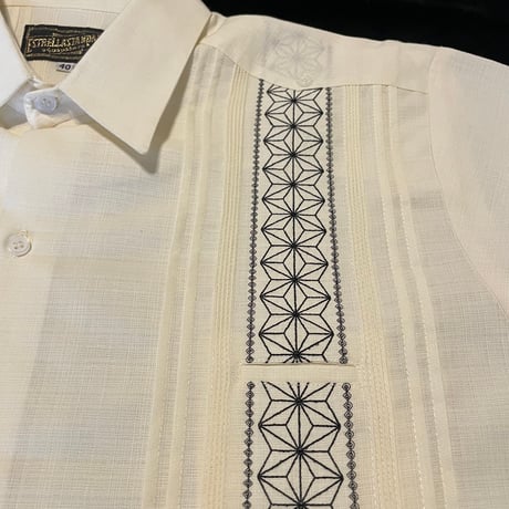 【長袖】【麻の葉柄】【 ESGS-10L-OFB】【 L/S GUAYAMISA ASA 】【OFF WHITExBLACK】 【オフホワイトx黒】
