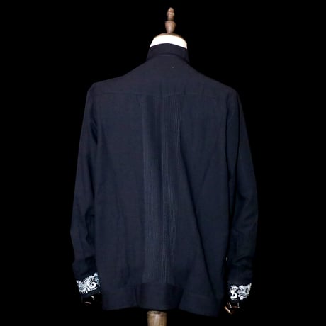 【お取り寄せ商品】【長袖】【袖刺繍】【IMP-101L-BS】【 L/S GUAYABERA】【 BLACK x SILVER 】【 黒 x 銀 】