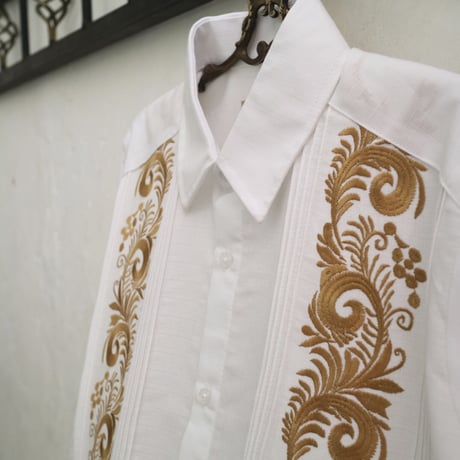 【お取り寄せ商品】【長袖】【IMP-COL-100L-WG】【GUAYABERAS COLLI】【 L/S GUAYABERA】【 WHITE x GOLD 】【 白 x 金 】
