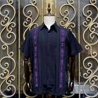 【ご注文日より１年以内にお届け】【受注生産】【半袖】【 ESG-32S-BPU 】【 S/S GUAYABERA】【BLACK x PURPLE】 【黒 x 紫】