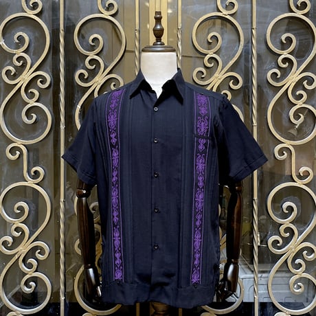 【半袖】【 ESG-32S-BPU 】【 S/S GUAYABERA】【BLACK x PURPLE】 【黒 x 紫】