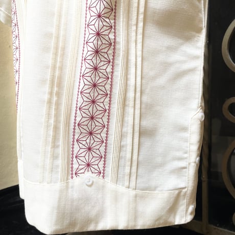 【半袖】【麻の葉柄】【 ESGS-10S-OFBU】【 S/S GUAYAMISA ASA 】【OFF WHITExBURGUNDY】
