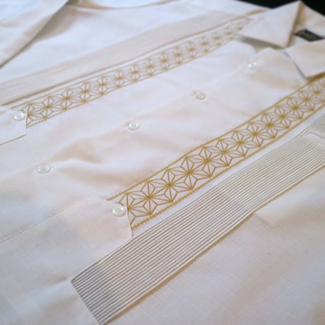 【2027年7月31日までにお届け】【受注生産】【長袖】【 ESGS-04L-WG 】【 L/S GUAYABERA 】【REJILLADA ASA】【麻の葉柄】【 WHITE x GOLD 】