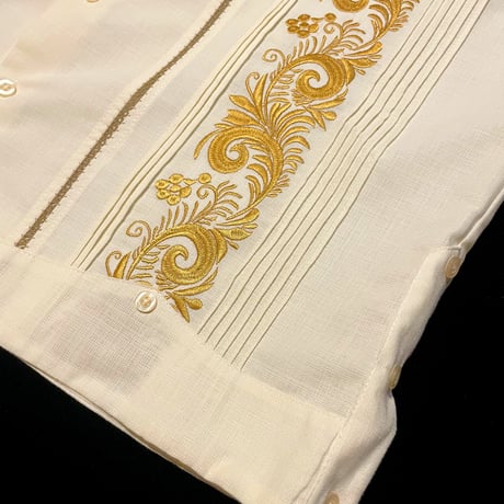 【9月】【予約商品】【長袖】【袖刺繍】【ESG-T30L-OFG】【 L/S GUAYAMISA 】【 OFF WHITEx GOLD】【 オフホワイトx金】