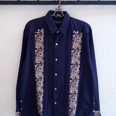 【お取り寄せ商品】【長袖】【袖刺繍】【IMP-101L-NG】【 L/S GUAYABERA 】【 NAVY x GOLD 】【 紺 x 金 】