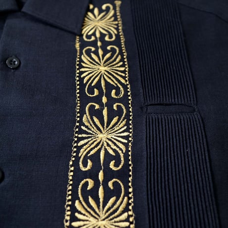 【予約商品】【 半袖 】【 ESG-01S-BG 】【 S/S GUAYABERA 】【 REJILLADA 】【 BLACK x GOLD 】【 黒 x 金 】