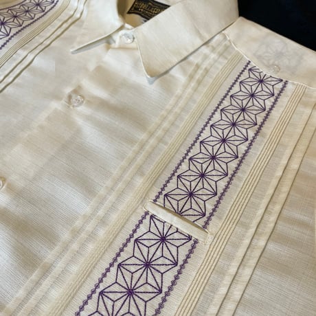【長袖】【麻の葉柄】【 ESGS-10L-OFPU】【 L/S GUAYAMISA ASA 】【OFF WHITExPURPLE】