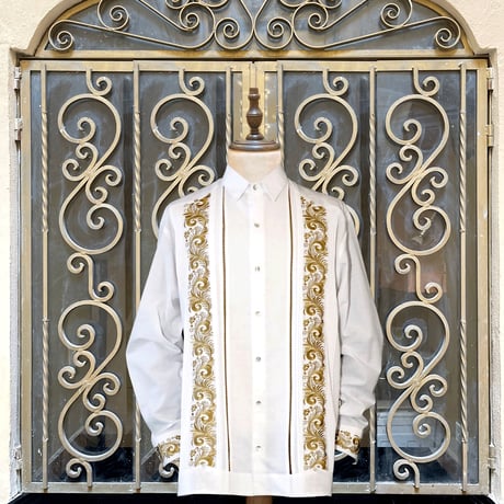 【お取り寄せ商品】【長袖】【袖刺繍】【IMP-101L-WG】【 L/S GUAYAMISA 】【 WHITE x GOLD 】【 白 x 金 】