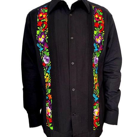 【お取り寄せ商品】【長袖】【ACAPULCO】【IMP-COL-102L-BM】【GUAYABERAS COLLI】【 L/S GUAYAMISA】【 BLACKxMULTI COLOR 】【 黒 】