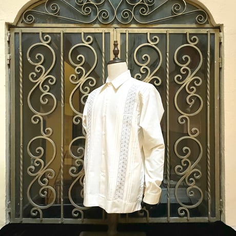 【長袖】【麻の葉柄】【 ESGS-10L-OFSI】【 L/S GUAYAMISA ASA 】【OFF WHITExSILVER】