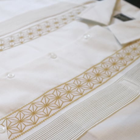 【2027年7月31日までにお届け】【受注生産】【半袖】【 ESGS-04S-WG】【 S/S GUAYABERA 】【 REJILLADA ASA 】【 麻の葉柄 】【 WHITExGOLD 】
