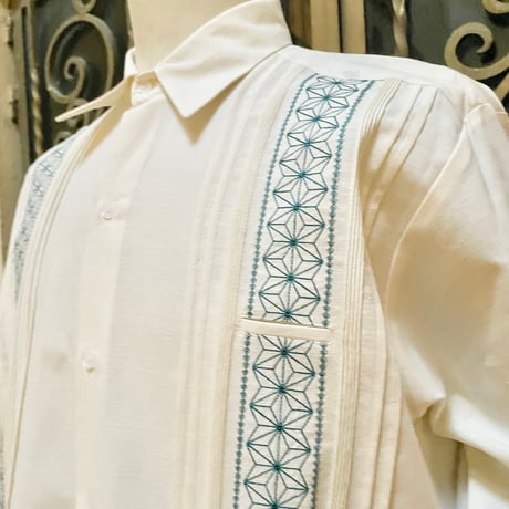 【長袖】【麻の葉柄】【 ESGS-10L-OFJA】【 L/S GUAYAMISA ASA 】【OFF WHITExJADE】 【オフホワイトx翡翠】