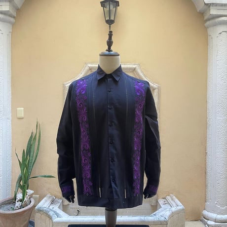 【長袖】【袖刺繍】【ESG-T30L-BPU】【 L/S GUAYAMISA 】【 BLACK xPURPLE 】【 黒x紫 】