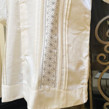 【半袖】【麻の葉柄】【 ESGS-10S-OFSI】【 S/S GUAYAMISA ASA 】【OFF WHITExSILVER】