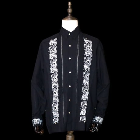 【お取り寄せ商品】【長袖】【袖刺繍】【IMP-101L-BS】【 L/S GUAYABERA】【 BLACK x SILVER 】【 黒 x 銀 】