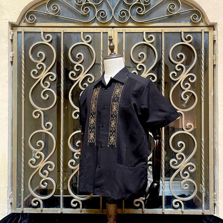 【予約商品】【 半袖 】【 ESG-01S-BG 】【 S/S GUAYABERA 】【 REJILLADA 】【 BLACK x GOLD 】【 黒 x 金 】