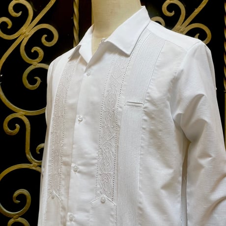 【長袖】【 ESG-01L-W 】【 L/S GUAYABERA 】【 REJILLADA 】【 WHITE 】【 白 】