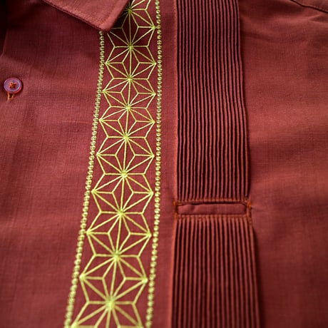 【2027年7月31日までにお届け】【受注生産】【長袖】【 ESGS-04L-ORG 】【 L/S GUAYABERA 】【REJILLADA ASA】【麻の葉柄】【ORANGExGOLD】