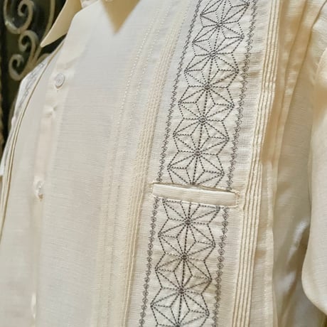 【長袖】【麻の葉柄】【 ESGS-10L-OFSI】【 L/S GUAYAMISA ASA 】【OFF WHITExSILVER】